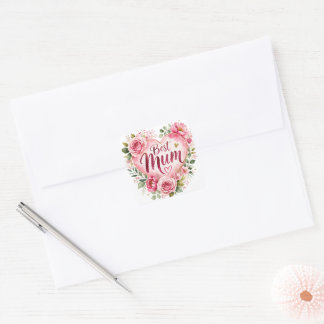 Pegatina Cuadrada Best Mum Aquarell Blumenherz Design