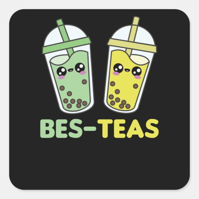 Pegatina Cuadrada Best Teas - Bubble Tea Kawaii Boba Tea Love (Anverso)