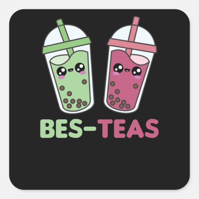 Pegatina Cuadrada Best Teas - Bubble Tea Kawaii Boba Tea Love (Anverso)
