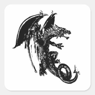 Pegatina Cuadrada Bestia del Dragón Nocturno Criatura Mítica Fantasí