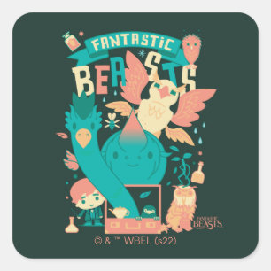 Pegatina Cuadrada Bestias Fantásticas personalizados Con Newt Scama