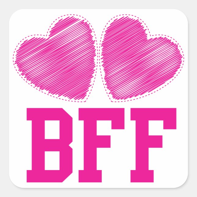Pegatina Cuadrada BFF Mejor Amigos para siempre con corazones amoros (Anverso)