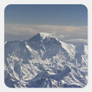 Pegatina Cuadrada BHUTÁN. Nieve eterna en la montaña Everest,
