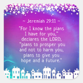 Pegatina Cuadrada Bible Verse Jeremiah 29:11 Christmas Village