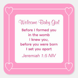 Pegatina Cuadrada Biblia de Baby Shower corta Fiesta rosa rayado