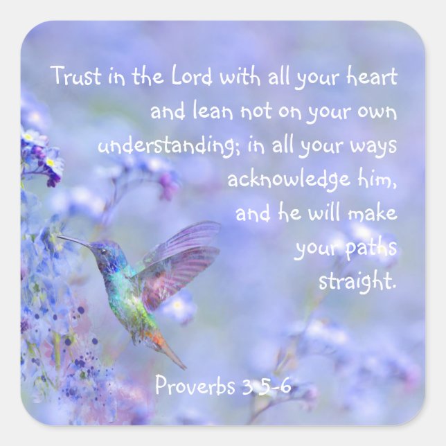 Pegatina Cuadrada Biblia Floral de Hummingbird Bird Blue Garden (Anverso)