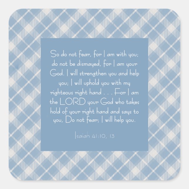 Pegatina Cuadrada Biblia personalizable Verse Isaiah 41:10, 13 (Anverso)
