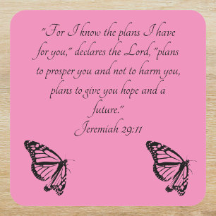 Pegatina Cuadrada Biblia Personalizado rosa versus mariposa Jeremiah