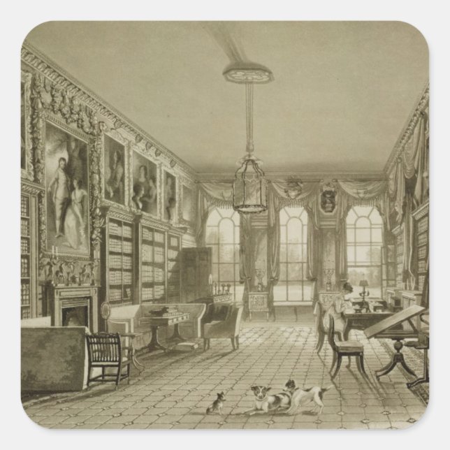 Pegatina Cuadrada Biblioteca como salón, parque de Cassiobury, (Anverso)