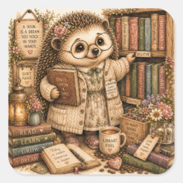 Pegatina Cuadrada Biblioteca Cottagecore de Amante de Libros Acogedo