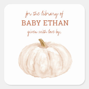 Pegatina Cuadrada Biblioteca de Baby Shower de Boho Pumpkin Fall