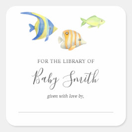 Pegatina Cuadrada Biblioteca de Baby Shower Under Sea Ocean Fish