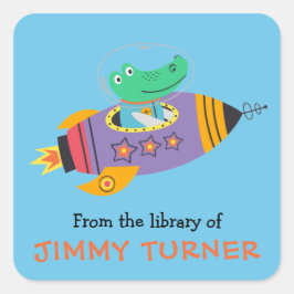 Pegatina Cuadrada Biblioteca de cohetes espaciales