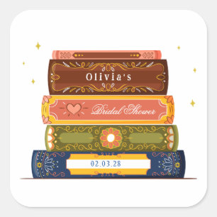 Pegatina Cuadrada Biblioteca de cuentos para la fiesta de despedida 