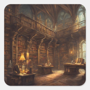 Pegatina Cuadrada Biblioteca de fantasías