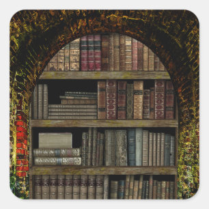 Pegatina Cuadrada Biblioteca de libros antigua