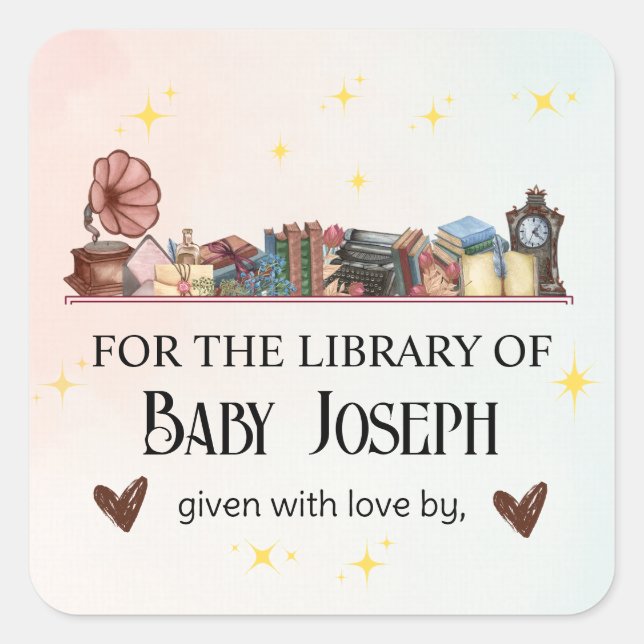 Pegatina Cuadrada Biblioteca de libros de historias El siguiente cap (Anverso)