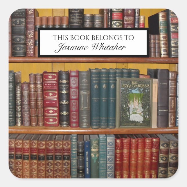 Pegatina Cuadrada Biblioteca personalizada de libros antiguos (Anverso)