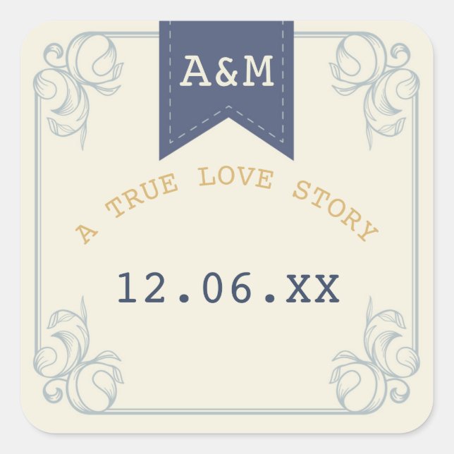 Pegatina Cuadrada Biblioteca Tienda de amor Libros Pegatinas Etiquet (Anverso)