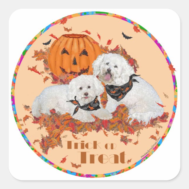 Pegatina Cuadrada Bichon Frise Halloween (Anverso)