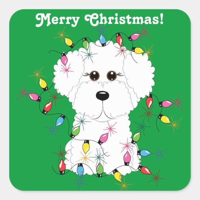 Pegatina Cuadrada Bichon Frise Personalizable pegatinas navideñas (Anverso)