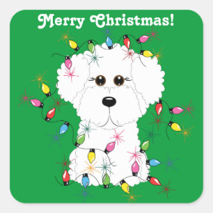 Pegatina Cuadrada Bichon Frise Personalizable pegatinas navideñas