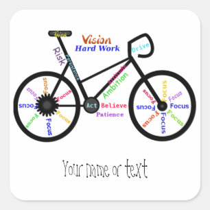 Pegatina Cuadrada Bici de motivación, bicicleta, completando un