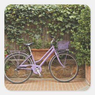 Pegatina Cuadrada Bicicleta aparcada, Pienza, Italia, Toscana