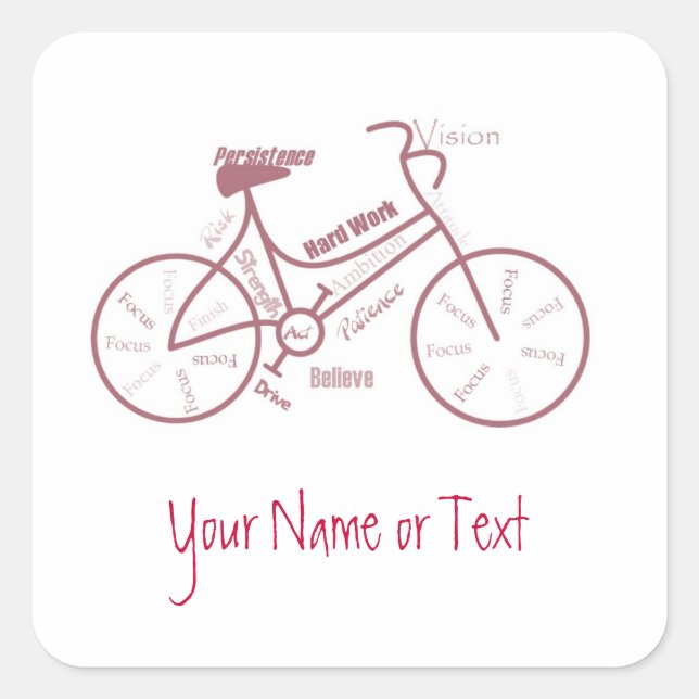 Pegatina Cuadrada Bicicleta, ciclo, bicicleta, palabras motivacional (Anverso)