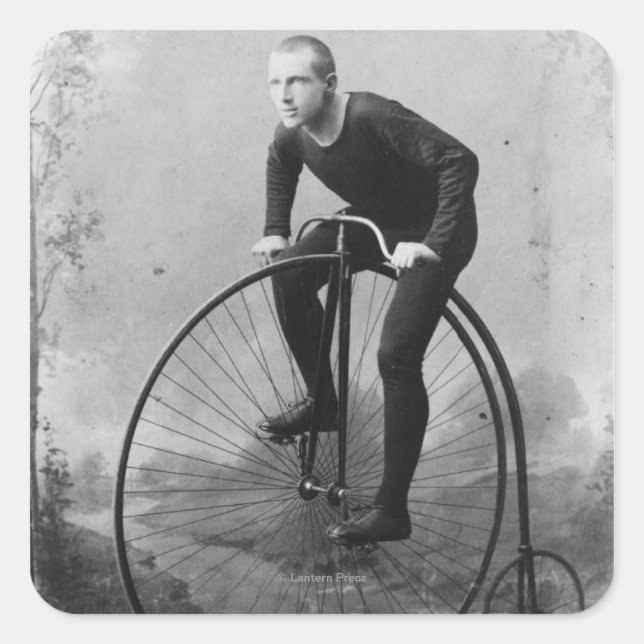 Pegatina Cuadrada Bicicleta con rueda delantera grande (Anverso)