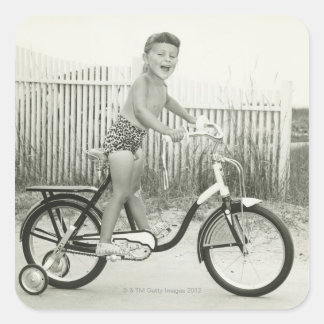 Pegatina Cuadrada Bicicleta de chica