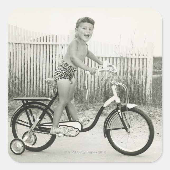 Pegatina Cuadrada Bicicleta de chica (Anverso)