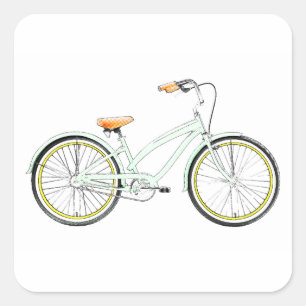 Pegatina Cuadrada bicicleta de crucero retro
