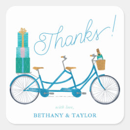 Pegatina Cuadrada Bicicleta de dos acuarelas Tandem