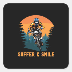 Pegatina Cuadrada Bicicleta De Montaña Sufrida Y Sonrisa