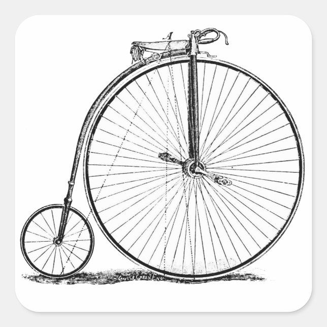 Pegatina Cuadrada Bicicleta de rueda alta Penny Farthing (Anverso)