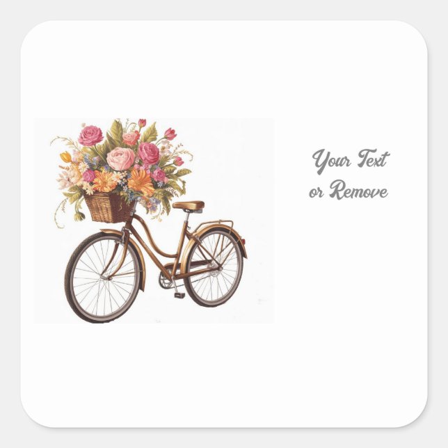 Pegatina Cuadrada Bicicleta dorada con cosecha de flores (Anverso)