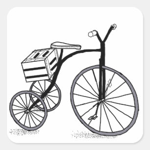 Pegatina Cuadrada Bicicleta en 3 ruedas