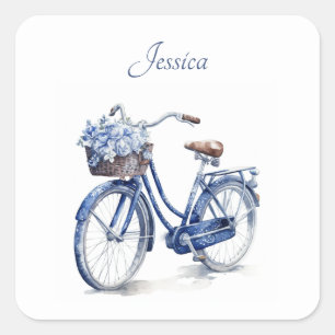 Pegatina Cuadrada Bicicleta en el personalizable azul Delft