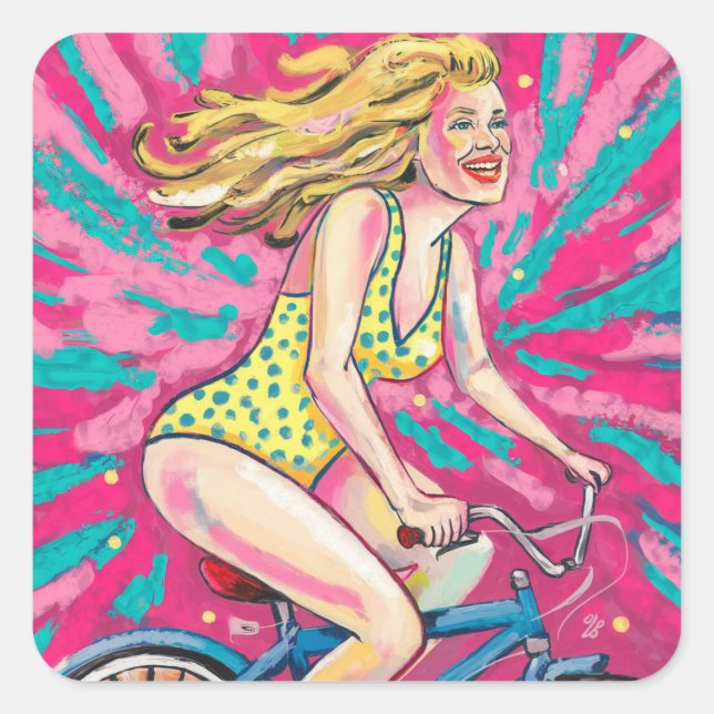 Pegatina Cuadrada Bicicleta rota (Anverso)