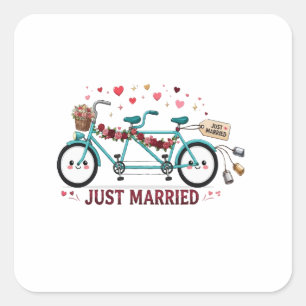 Pegatina Cuadrada Bicicleta Tandem Recién Casados