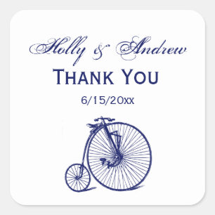 Pegatina Cuadrada Bicicleta Vintage Velocípedo Penny Farthing Azul