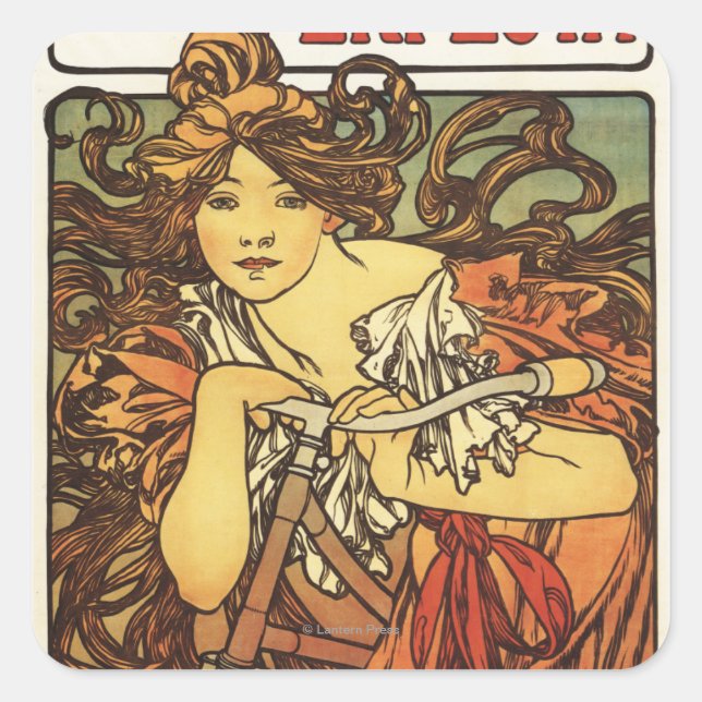 Pegatina Cuadrada Bicicletas Perfecta con poste publicitario femenin (Anverso)