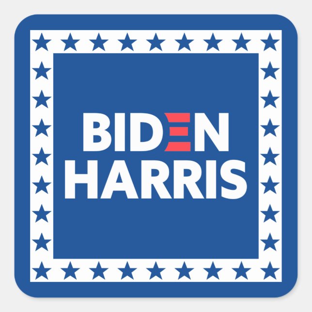Pegatina Cuadrada Biden / Harris Stars Frame White Blue (Anverso)