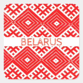 Pegatina Cuadrada Bielorrusia Б е л а р с de la у del patrón folclór