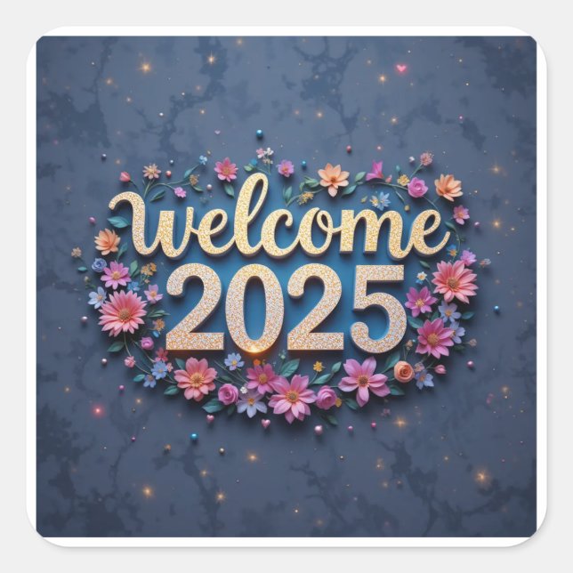 Pegatina Cuadrada Bienvenida 2025 (Anverso)
