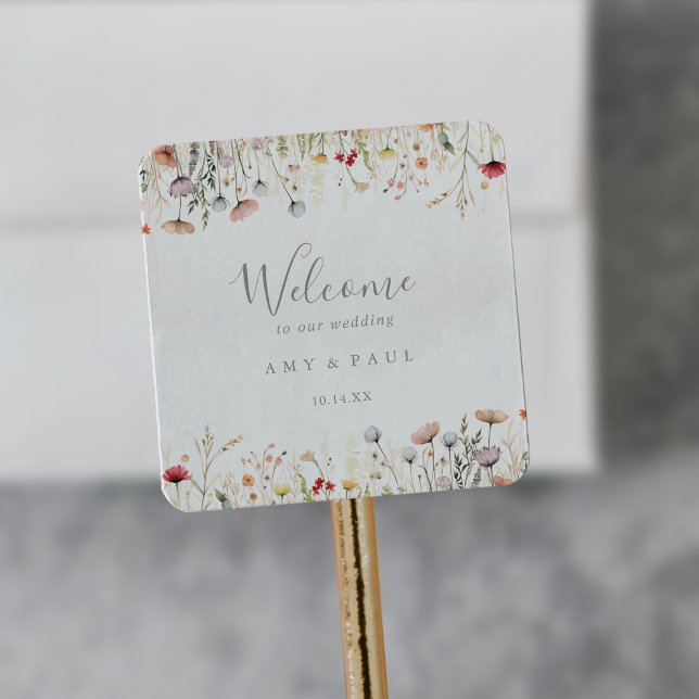 Pegatina Cuadrada Bienvenida a Boda de Flor Silvestre Boho (Subido por el creador)