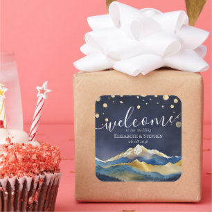 Pegatina Cuadrada Bienvenida a Boda de la montaña del Relieve metali