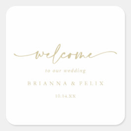 Pegatina Cuadrada Bienvenida a Boda de oro elegante y moderno
