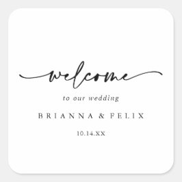 Pegatina Cuadrada Bienvenida a la boda elegante moderna caligrafía